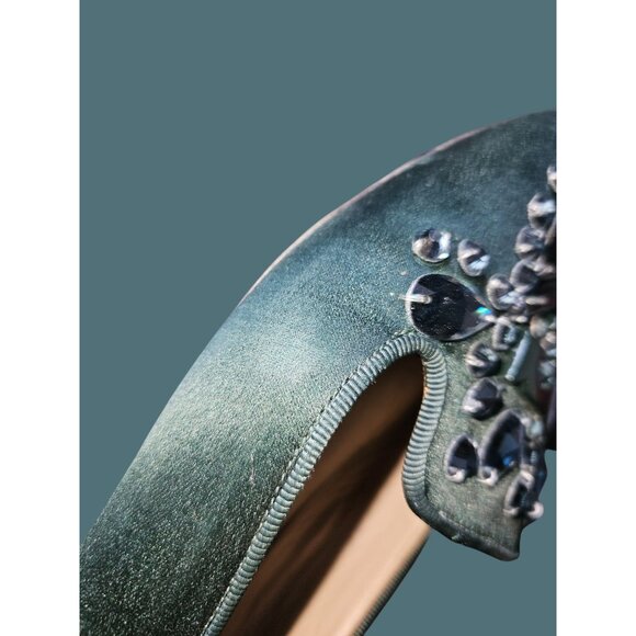 Tory Burch Green Satin Delphine T Logo Embellished Ballet Flats Size 8M - Picture 11 of 14